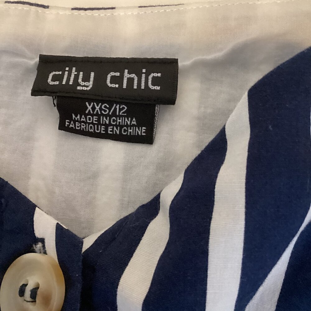 City Chic Stripe Affair Dress Button Front Tie-Waist Off Shoulder XXS/12 #267F - Picture 7 of 9